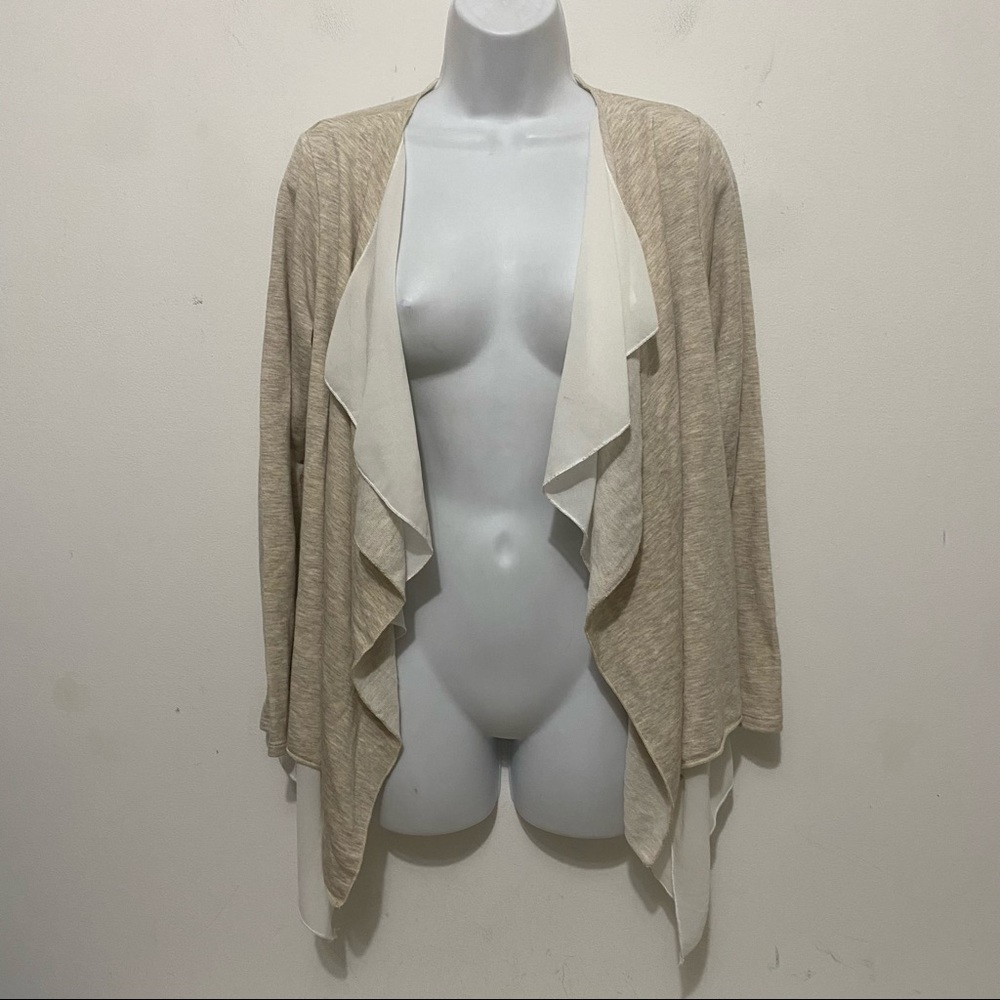Anthropologie PEBBLE & STONE Cream Layered Waterfall Cardigan Sz.M